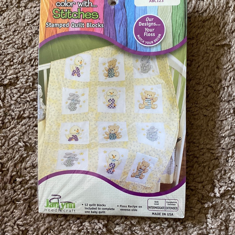 NEW❤️Janlynn Stamped Cross Stitch ABC123 (Baby) Quilt Blocks